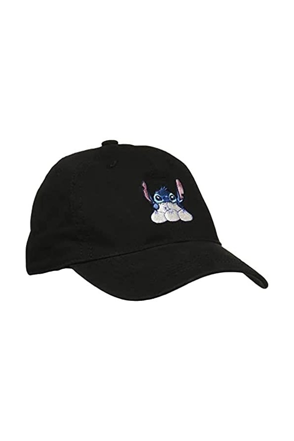 Concept One Disney Stitch Eating Dumplings Bonnet réglable en Coton brodé avec Bord incurvé Casquette de Baseball, Noir-Boule
