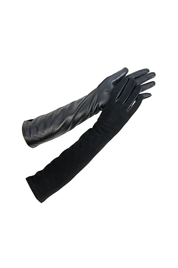 Gants dhiver en Cuir for Dames Mitaines en Cuir for Femme Gants Longs en Cuir suédé Confortable et léger Color : Black, Siz