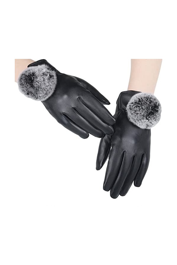 ZAIZAI Winter Ladies Rex Rabbit Fourrure de Fourrure Skinny Cuir Gants, Femme Hiver Mignon Plus Velours épaississant des Gant