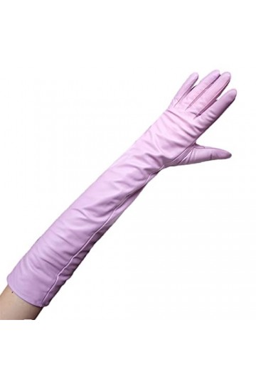 Printemps et automne Gants en peau de mouton pour femme Doublure chaude Pratique écran tactile Moufles longues Lavande 70 cm 