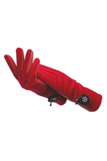 LXXSH Gants dhiver en cuir avec poignets rouges pour femmes, gants AB chauds pour lautomne, conduire, moufles doublées en p