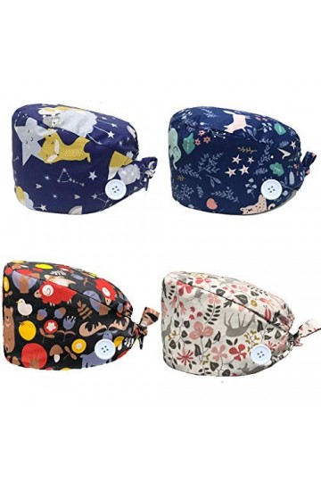 crazy bean 4 PièCes Calot Chirurgien Unisexe Ajustable Casquette Femme Casquettes De Travail RéGlable Respirants Coton Bonnet
