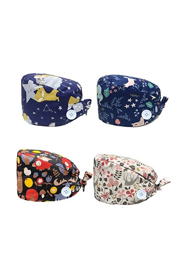 crazy bean 4 PièCes Calot Chirurgien Unisexe Ajustable Casquette Femme Casquettes De Travail RéGlable Respirants Coton Bonnet