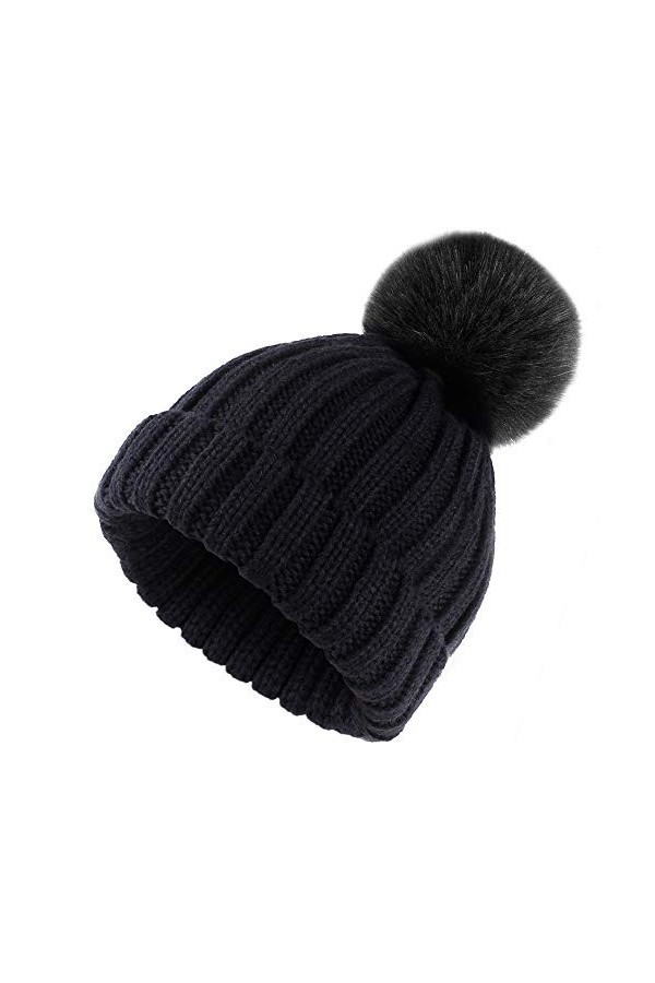 ElifeAcc 2018 Hiver Chaud Chapeau de Fourrure tricoté Bonnet Pom Pom Bobble Chapeaux pour Les Casquettes de Ski de Camping en
