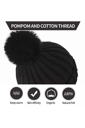 ElifeAcc 2018 Hiver Chaud Chapeau de Fourrure tricoté Bonnet Pom Pom Bobble Chapeaux pour Les Casquettes de Ski de Camping en
