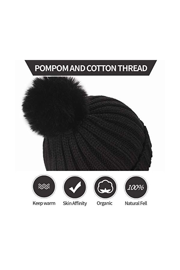 ElifeAcc 2018 Hiver Chaud Chapeau de Fourrure tricoté Bonnet Pom Pom Bobble Chapeaux pour Les Casquettes de Ski de Camping en