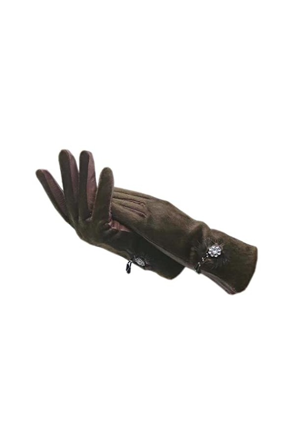 wrtgerht Gants Marron Hiver Femmes Poignet Cuir Daim Gants Chauds Gants doublés européens Gants Color : A, Size : 7 