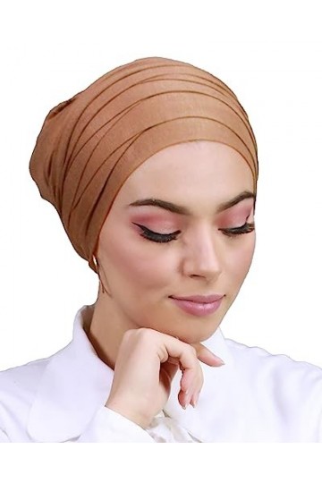 Turban Hijab à Enfiler Bonnet croisé pour Femme Musulmane voilée Camel 