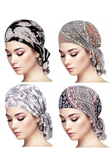 Hcimooy Lot de 4 Paquets de Bonnet pré-attaché pour tête de Chimio pour Femme F277-1 