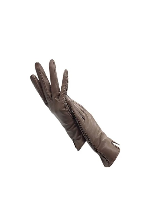 Gants de Poignet dhiver for Femme Gants entièrement doublés Gants de Conduite en Cuir Thermique Kaki Gants Color : A, Size 