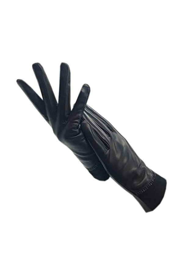 wrtgerht Gants Hiver Femme Gants Cuir Entièrement Doublé Filles Cadeau Noir Chaud Mitaines Cuir Gants Color : A, Size : 7.5 