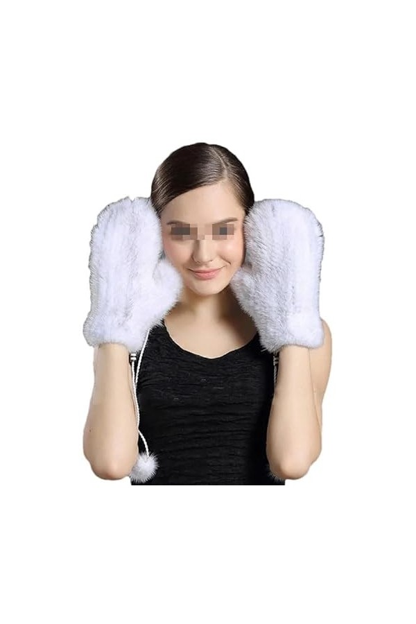 Hgvcfcv Glvoes en fourrure tricotés à la main pour femmes, Noir-Taille unique, taille unique