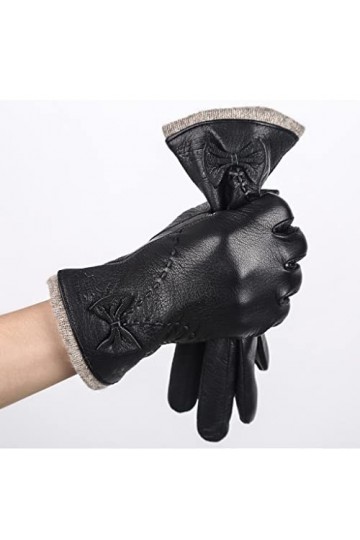 LSDJGDDE Gants en Cuir de qualité Femmes, Gants en Cuir Authentique en Peau de Mouton Femmes, Gants dhiver en Plein air Femm