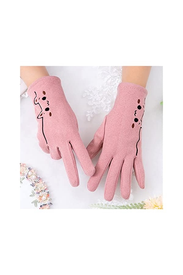 MIAOHY Broderie intérieure doigt écran tactile gants de conduite femme hiver extérieur cyclisme moufles chaudes couleur : lo