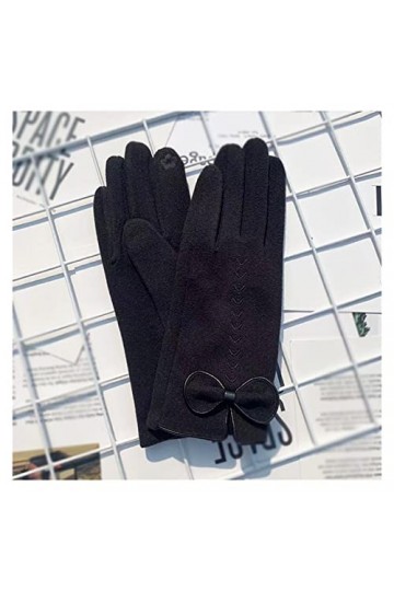 MIAOHY Gants de cyclisme chauds dhiver pour femmes avec nœud brodé fin plus velours écran tactile moufles de conduite coule