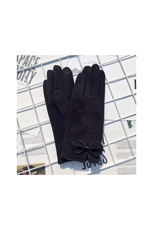 MIAOHY Gants de cyclisme chauds dhiver pour femmes avec nœud brodé fin plus velours écran tactile moufles de conduite coule