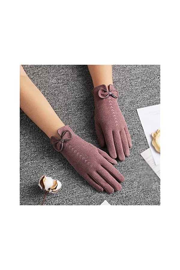 MIAOHY Gants de cyclisme chauds dhiver pour femmes avec nœud brodé fin plus velours écran tactile moufles de conduite coule