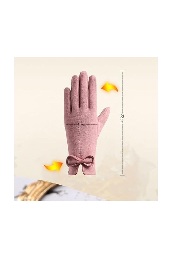 MIAOHY Gants de cyclisme chauds dhiver pour femmes avec nœud brodé fin plus velours écran tactile moufles de conduite coule