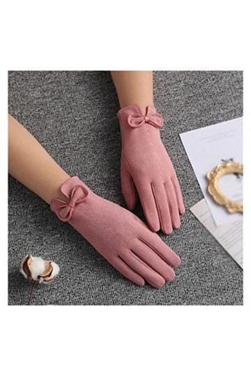 MIAOHY Gants de cyclisme chauds dhiver pour femmes avec nœud brodé fin plus velours écran tactile moufles de conduite coule