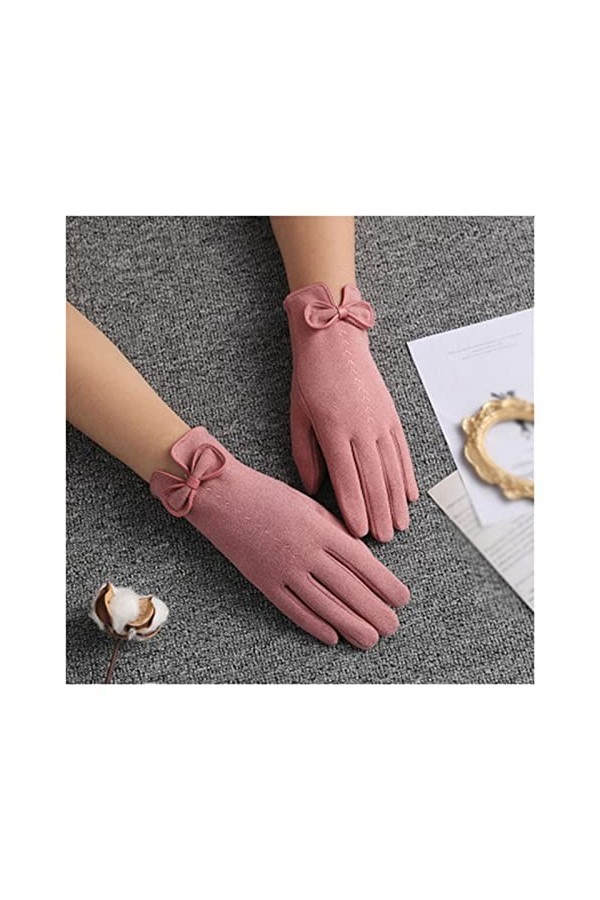 MIAOHY Gants de cyclisme chauds dhiver pour femmes avec nœud brodé fin plus velours écran tactile moufles de conduite coule