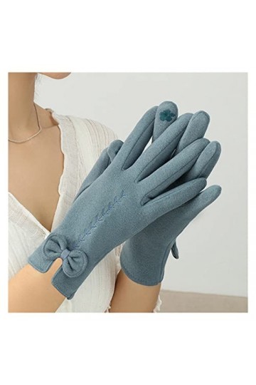 MIAOHY Gants de cyclisme chauds dhiver pour femmes avec nœud brodé fin plus velours écran tactile moufles de conduite coule