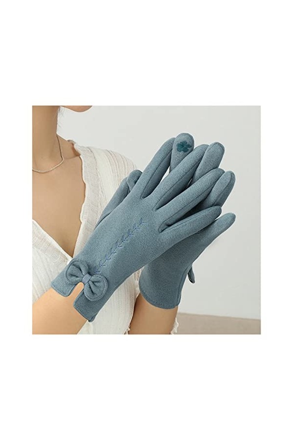 MIAOHY Gants de cyclisme chauds dhiver pour femmes avec nœud brodé fin plus velours écran tactile moufles de conduite coule