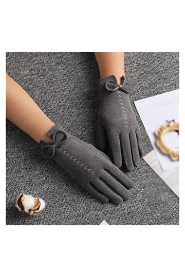 MIAOHY Gants de cyclisme chauds dhiver pour femmes avec nœud brodé fin plus velours écran tactile moufles de conduite coule