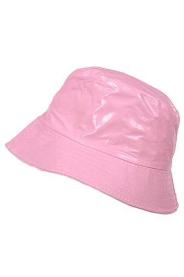 TOUTACOO, Chapeau de Pluie, Bob de Pluie, Bonnet de Pluie, Vinyle Imperméable Uni Aspect ciré 14-Uni Rose Clair 