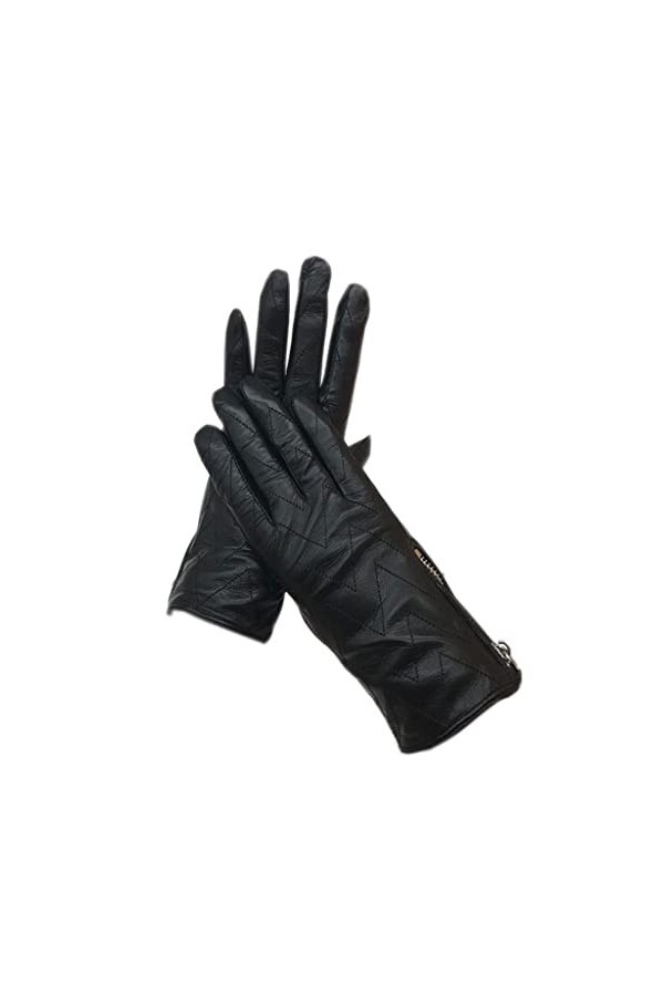 GLUXIT Dames Noir Gants Cuir Mode Hiver Chaleur Beau Cuir Color : Svart, Size : 9 