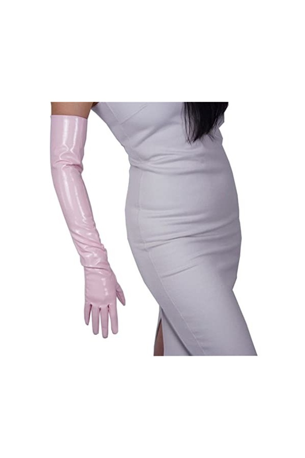 wrtgerht 60 cm Cuir Verni Gants Longs Cuir Émulation Cuir Brillant Miroir Rose Clair Rose Cerise Gants