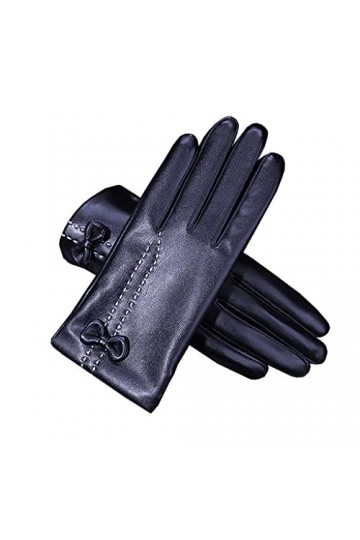 n/a PU Cuir Automne et Hiver rembourré épaississement Chaud continu Doigt Gants équitation écran Tactile Dames Gants Color :