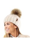 TOSKATOK Mesdames trapu Douce câble Bonnet en Tricot avec Confortable Doublure Polaire Amovible en Fausse Fourrure et Pompon-