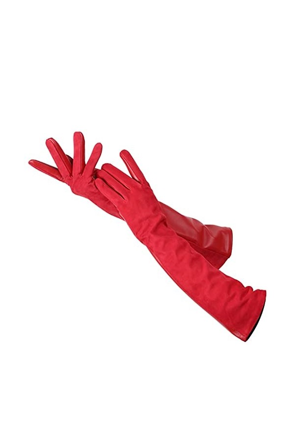 Gants for Femmes de Couleur Rouge, Gants en Cuir for Femmes, Garder au Chaud Les Longs Gants dhiver for Femmes Confortable e