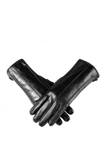 HLDETH Gants en Cuir for Femmes, Cuir Gris Clair Noir Beige Chaud Femmes Automne et Hiver Simples Gants Color : Svart, Size 