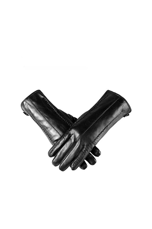 HLDETH Gants en Cuir for Femmes, Cuir Gris Clair Noir Beige Chaud Femmes Automne et Hiver Simples Gants Color : Svart, Size 