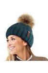 TOSKATOK Mesdames trapu Douce câble Bonnet en Tricot avec Confortable Doublure Polaire Amovible en Fausse Fourrure et Pompon-