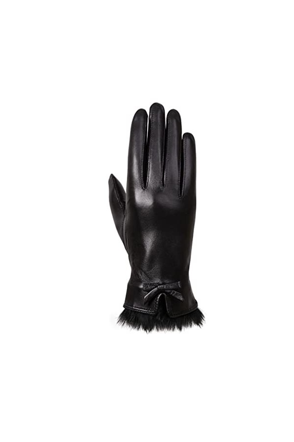 GLUXIT Gants en Cuir Dames Hiver Peluche Poignet Bouche Plus Velours Chaud Cyclisme écran Tactile Froid et Coupe-Vent Gants e