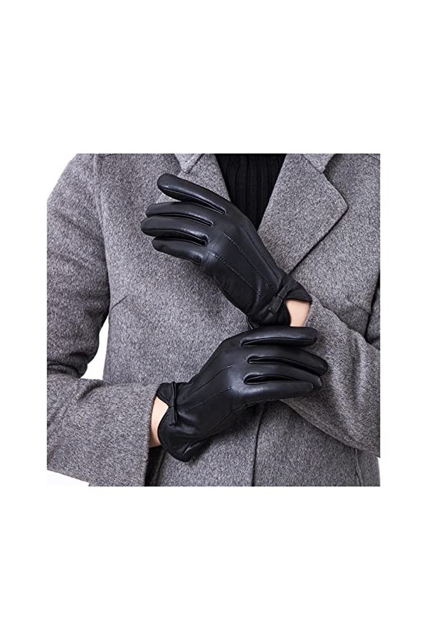 n/a Gants en Cuir Gants Chauds à écran Tactile Gants à Doigts continus à Arc doublé Chauds dhiver Color : D, Size : L 