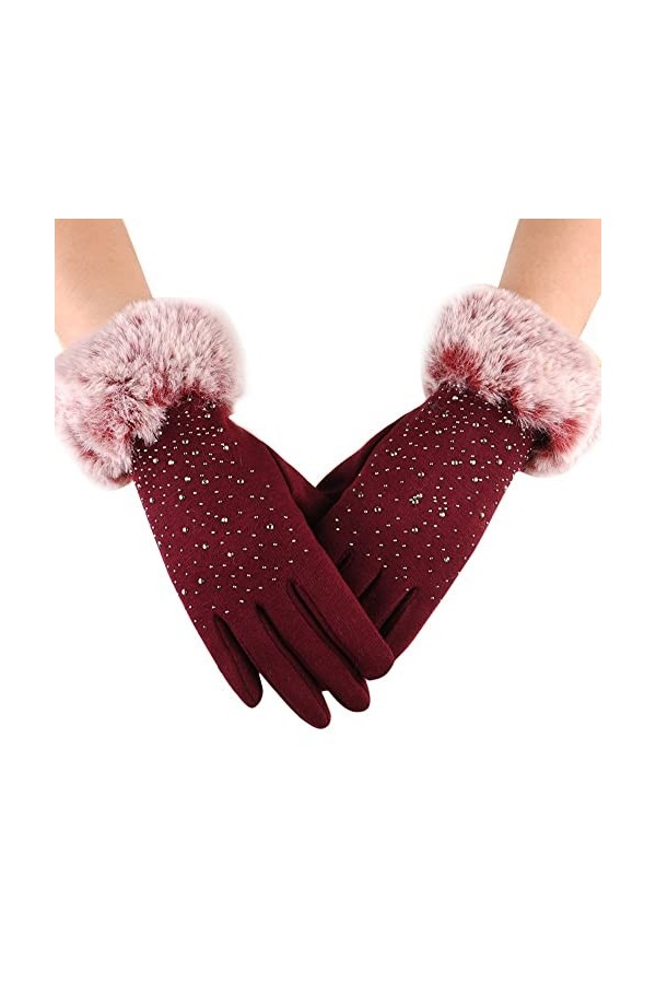 GLUXIT Femmes Plein Doigt Gants épaissir Hiver Chaud écran Tactile Mitaines Femme Sequin Cachemire Main Plus Chaud en Plein a