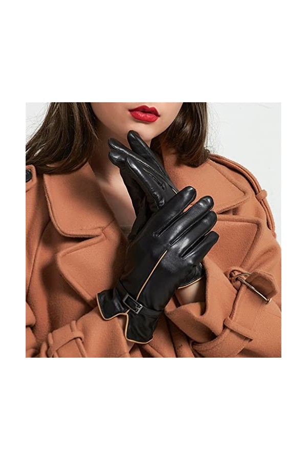 wrtgerht Gants en Peau de Mouton for Femmes Doublure en Cuir de Velours Gants Chauds dautomne et dhiver Gants