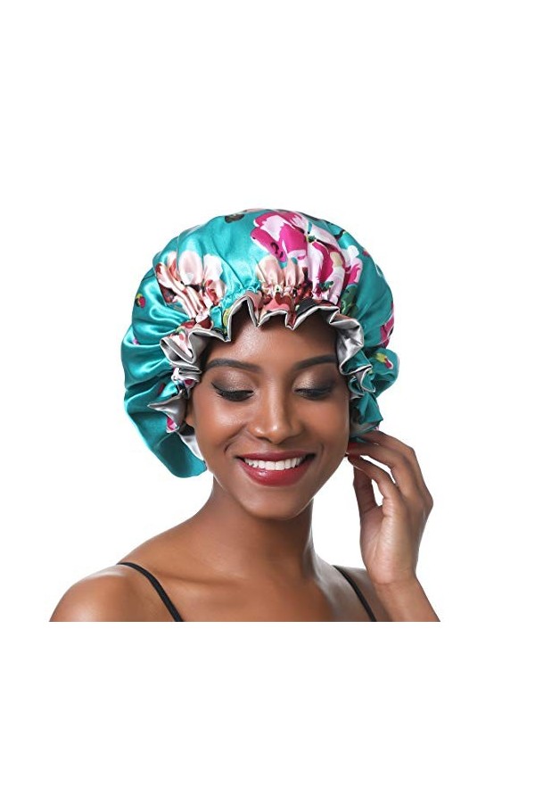 Sengterm Bonnet de nuit, en satin, double couche, réglable, soyeux, avec bandeau élastique, pour les soins des cheveux des bé