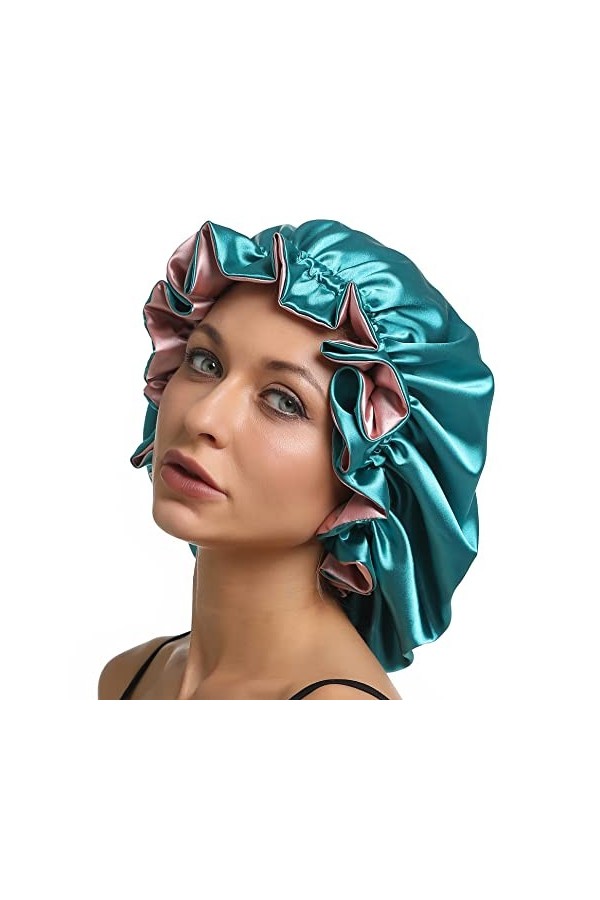 Sengterm Bonnet de nuit, en satin, double couche, réglable, soyeux, avec bandeau élastique, pour les soins des cheveux des bé