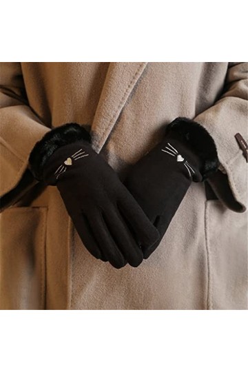 Femmes Mignon Belle Broderie Plus Velours épaissir écran Tactile Gants Chauds en Peluche Poignet Cyclisme Conduite Mitaines G