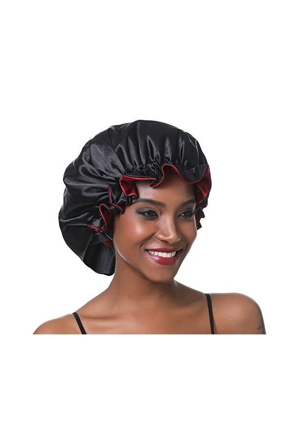 Sengterm Bonnet de nuit, en satin, double couche, réglable, soyeux, avec bandeau élastique, pour les soins des cheveux des bé