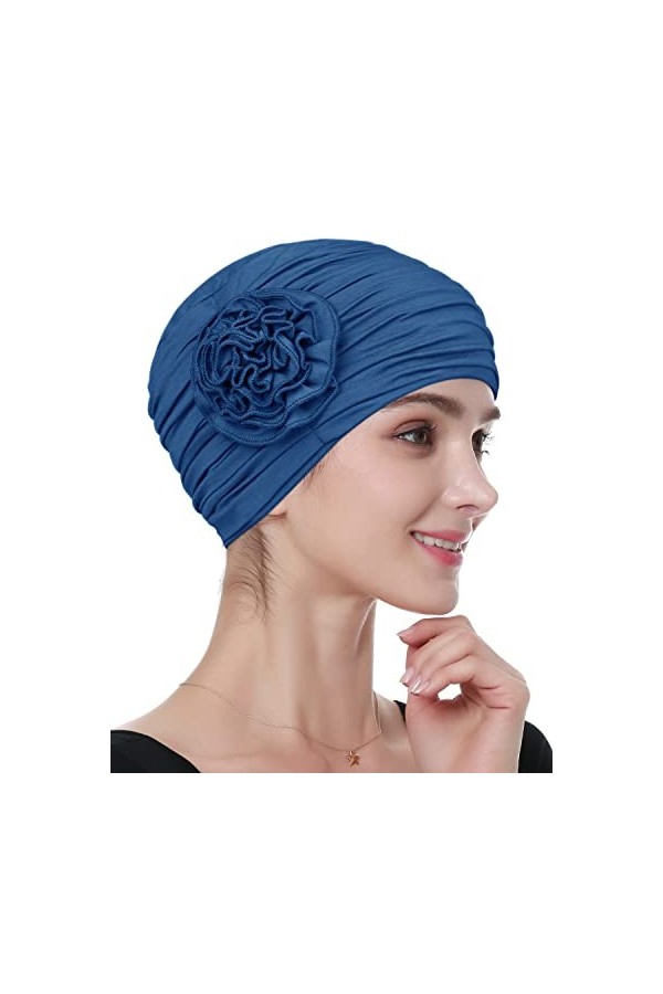 Alnorm Bonnet Chimio Femme Foulards de tête Chapeau Bandana Fleur Bleu Clair