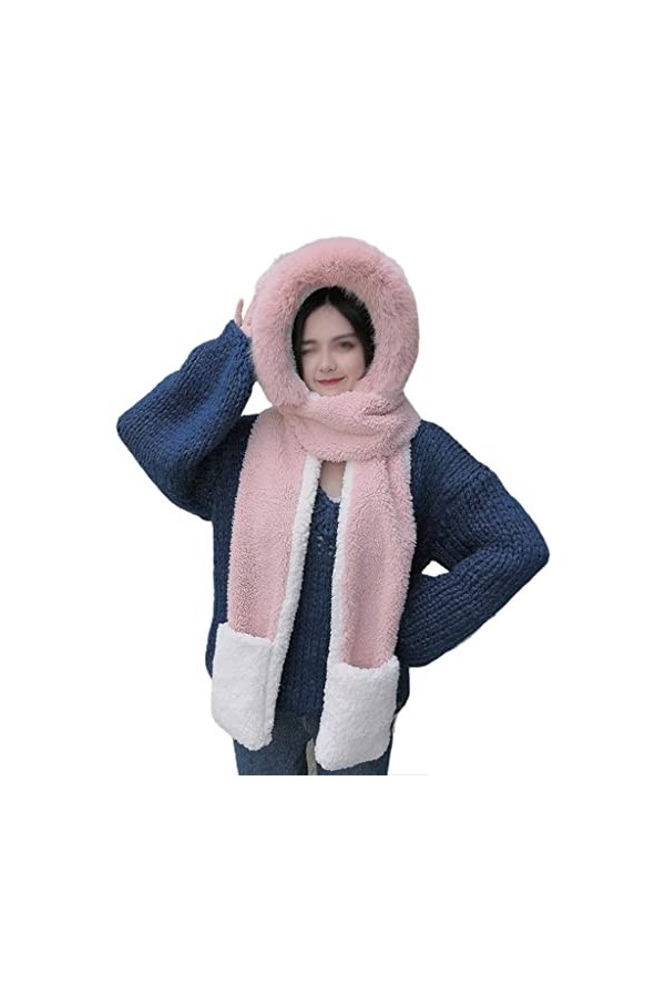 DSFEOIGY Femmes Peluches épaisses Winter Fuzzy épaissie épaissie Chaude 3 dans 1 Oreilles à Capuchon à Capuche Gants Set Col