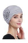 Alnorm Bonnet Chimio Femme Foulards de tête Chapeau Bandana Fleur Bleu Clair