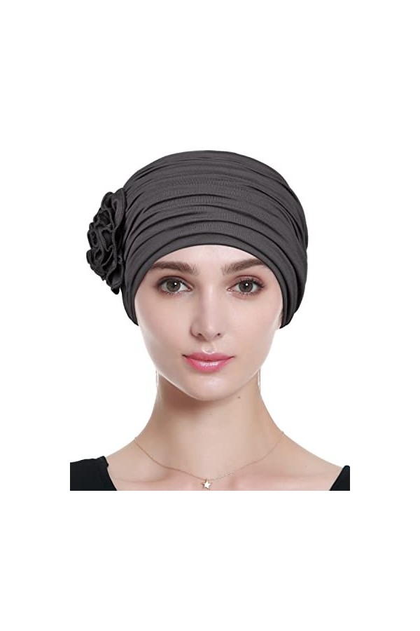 Alnorm Bonnet Chimio Femme Foulards de tête Chapeau Bandana Fleur Bleu Clair