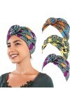 3 Pièces Turban Africain Écharpe de Tête Turban Bohème Bonnet Noué Élastique Jaune, Orange et Vert 
