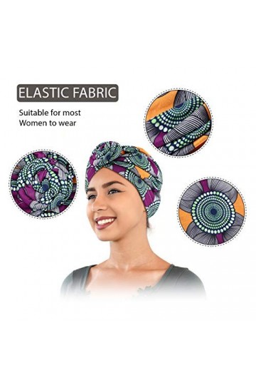 3 Pièces Turban Africain Écharpe de Tête Turban Bohème Bonnet Noué Élastique Jaune, Orange et Vert 
